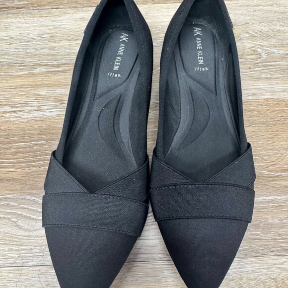 Anne Klein Oval Flat Black Textile Pointed Slip On Flats Women's Size 10 - Picture 2 of 7
